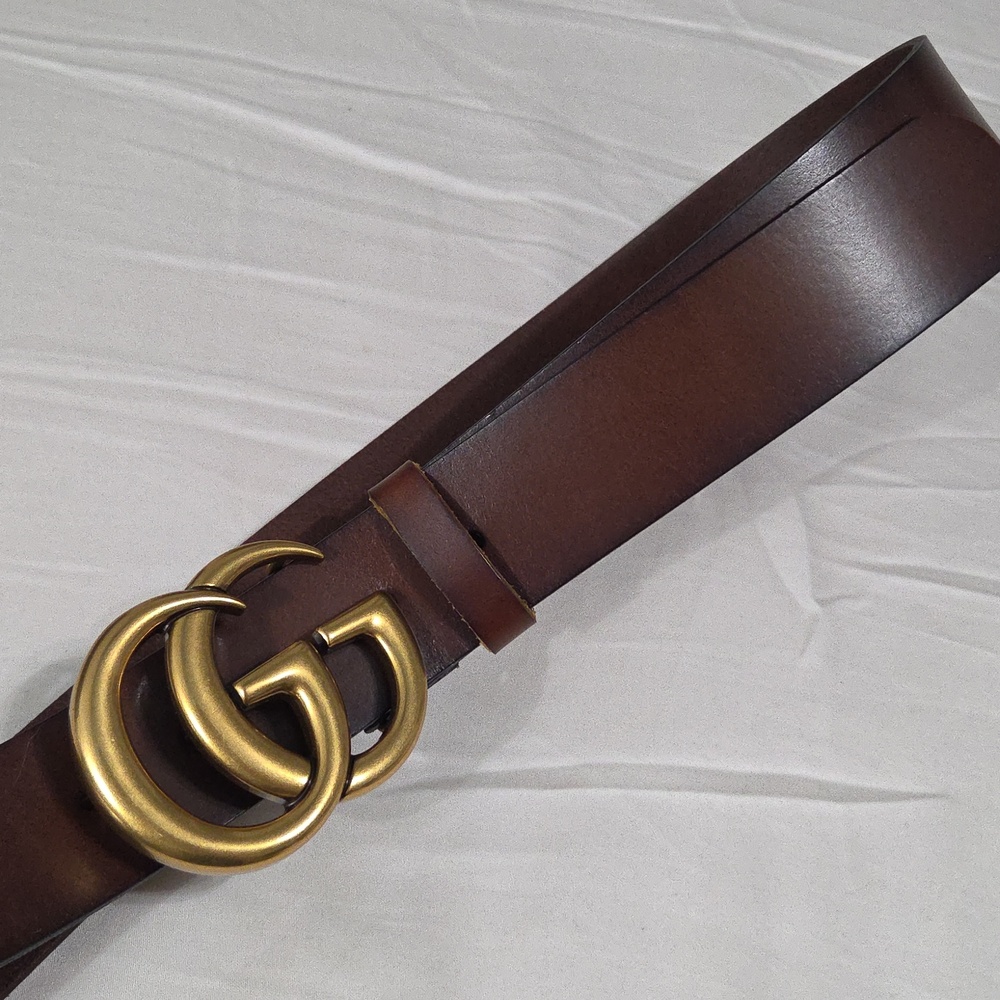 Gucci Brown Leather Belt with Gold Double G Buckle - Picture 3 of 16